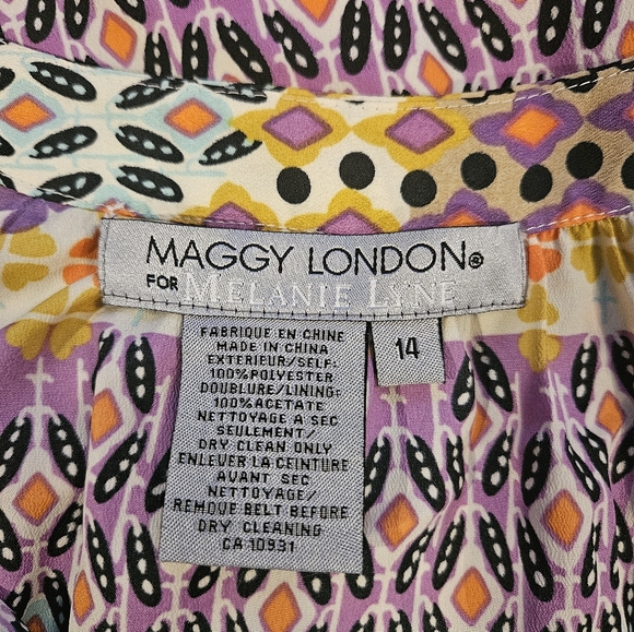 Maggy London cold shoulder dress, tie neckline. Size 14 - Picture 2 of 3